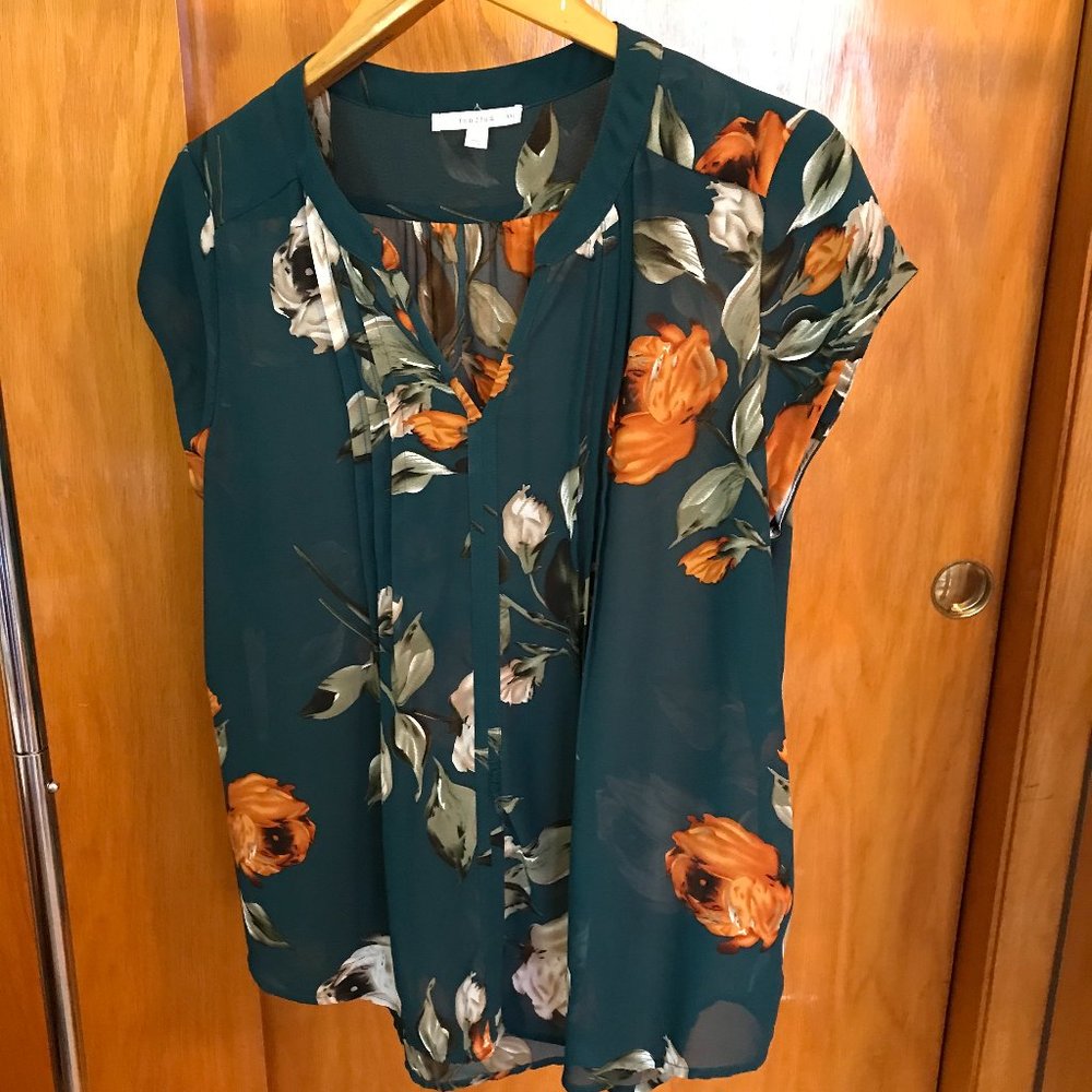 fun2fun Orange and Dark Teal Floral Blouse XXL